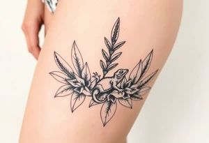 Tropical austrailian plants with hidden gecko tattoo idea