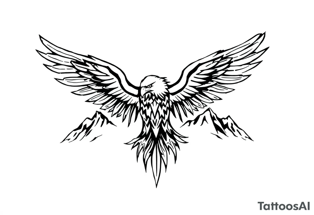 majestic eagle spreading wings against mountain peaks tattoo idea