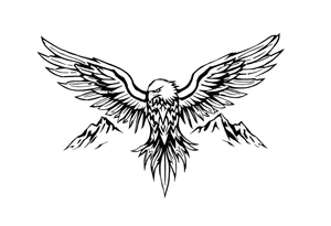 majestic eagle spreading wings against mountain peaks tattoo idea