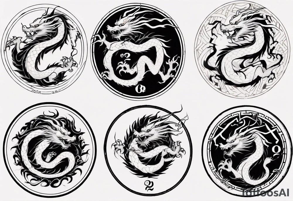 Chinese dragon in a circular shape with "02.03" written on its skin tattoo idea