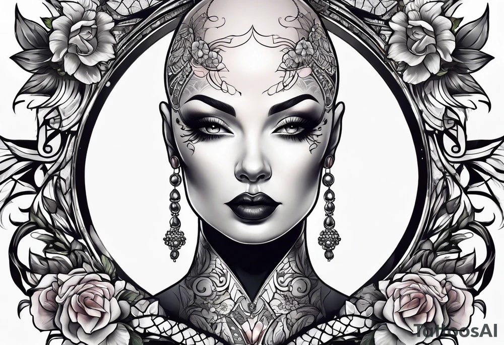 Bald woman tattoo idea