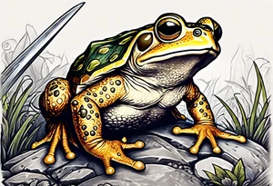 toad with sword; sword s¡is pointing down(sword stuck in the ground) as if the toad was standing; no clothes tattoo idea