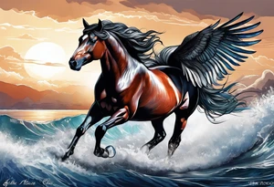 Horse with wings and a big ship in the wayer tattoo idea