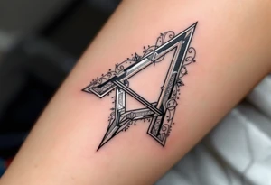 A sharp angular "A" in metallic silver with black geometric accents. tattoo idea