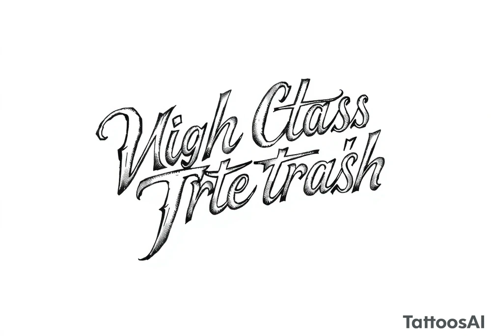 Script tattoo in fancy lettering of High Class White Trash tattoo idea