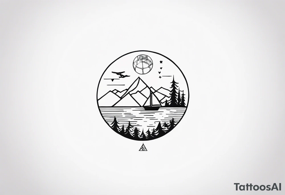 a minimalistic, very small, fine line tattoo symbolizing my love to travel the world and explore new cultures while also including a symbol of my home, my family and friends, who I am very grateful for tattoo idea