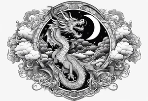 A strip with a dragon with cloud and the moon tattoo idea