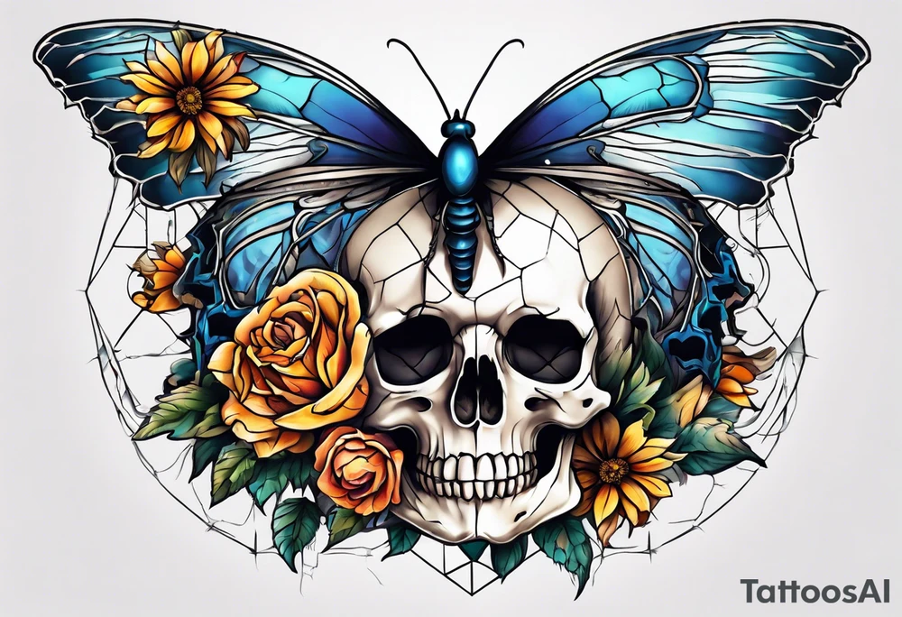 dry bones come alive flowers and butterflies tattoo idea