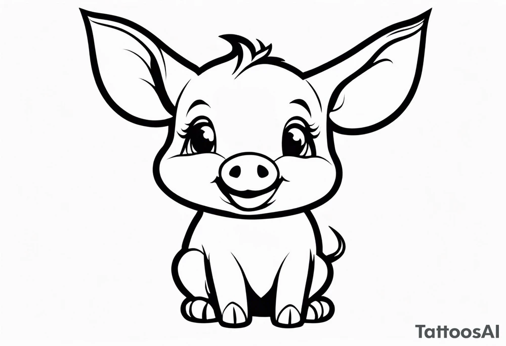 very cute happy piglet.
outline only.
black and white only.
only show the piglet. no extra lines or decoration.
no black shading.
dont make the ears too big.
draw very thin lines tattoo idea