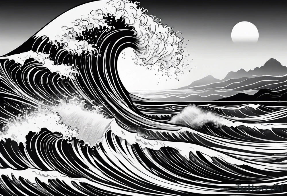 Ocean wave at sunset tattoo idea