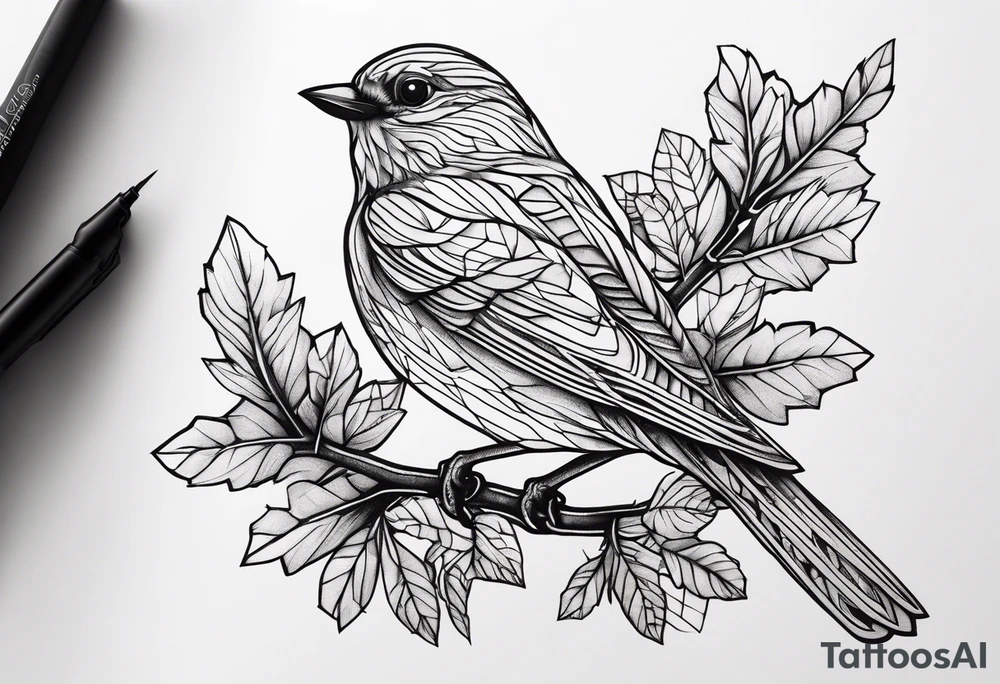 Bird oak tattoo idea