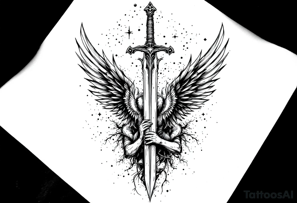 Relentless, sword, Christian, family, happiness tattoo idea