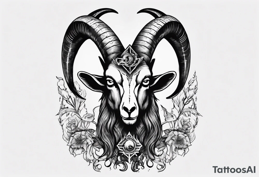 Baphomet full sleeve high contrast human like goat friendly but strong tattoo idea