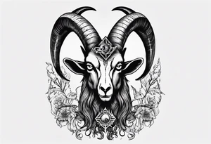Baphomet full sleeve high contrast human like goat friendly but strong tattoo idea