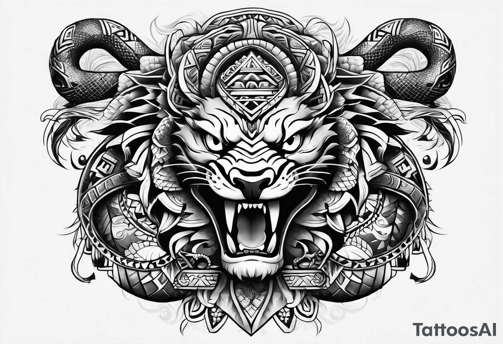aztec snake sleeve tattoo idea