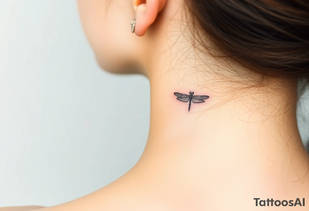 powerful, simple, and amazing dragonfly behind my ear tattoo that represents change, freedom an tattoo idea