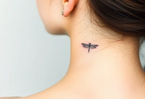 powerful, simple, and amazing dragonfly behind my ear tattoo that represents change, freedom an tattoo idea