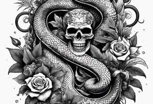 sleeve tattoo with a hydra snake, gun, skull, weed symbol tattoo idea