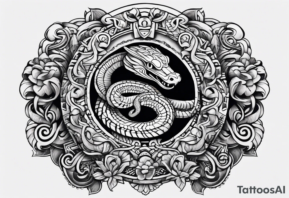 aztec kukulkan snake sleeve tattoo idea