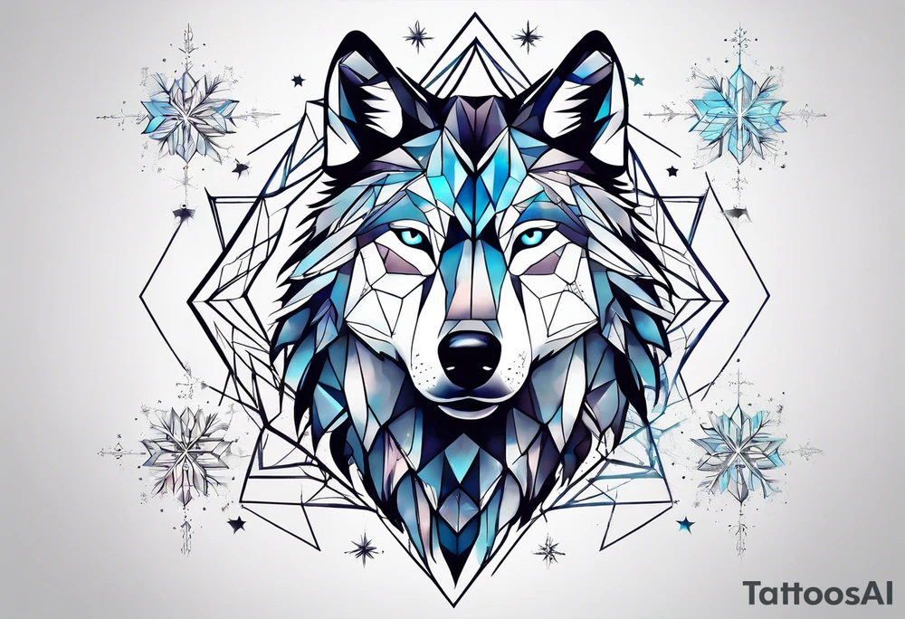 Constellation, two animal wolf, géométric, snowflake tattoo idea