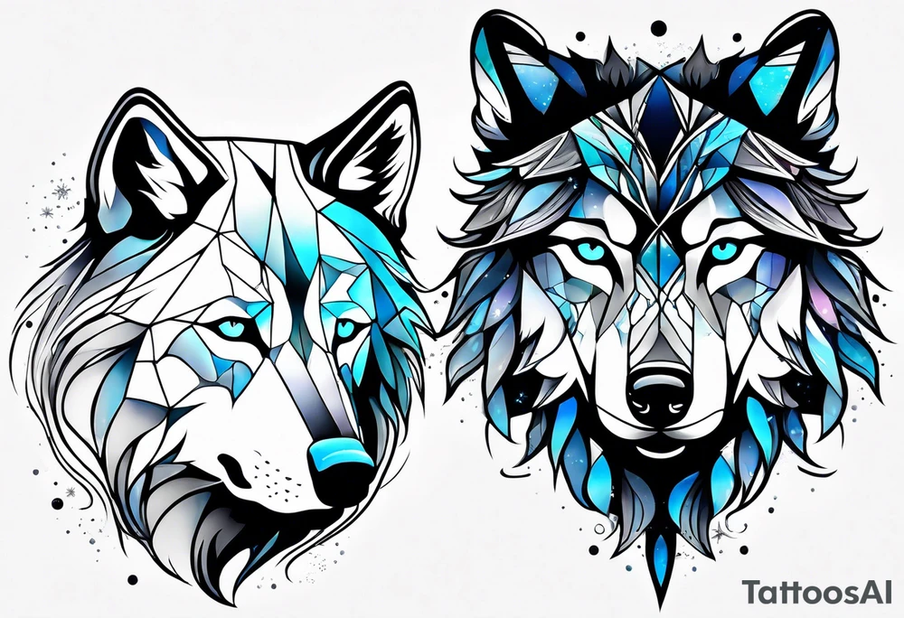 Constellation, two animal wolf, snowflake tattoo idea