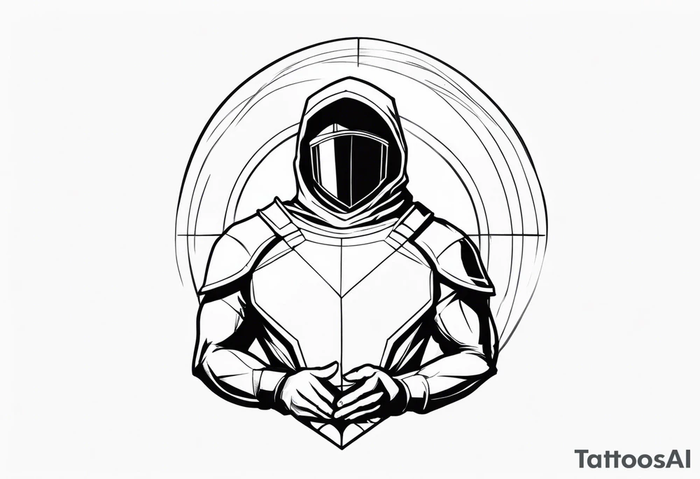 man protected under dome shield tattoo idea