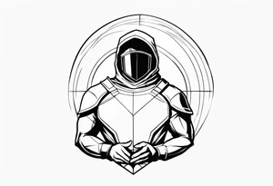 man protected under dome shield tattoo idea