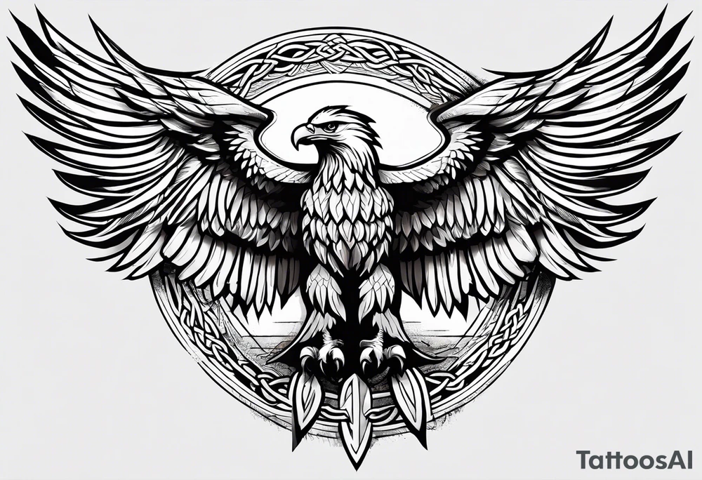 Simple celtic Eagle with wings spread upwards linework tattoo idea