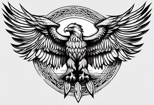 Simple celtic Eagle with wings spread upwards linework tattoo idea