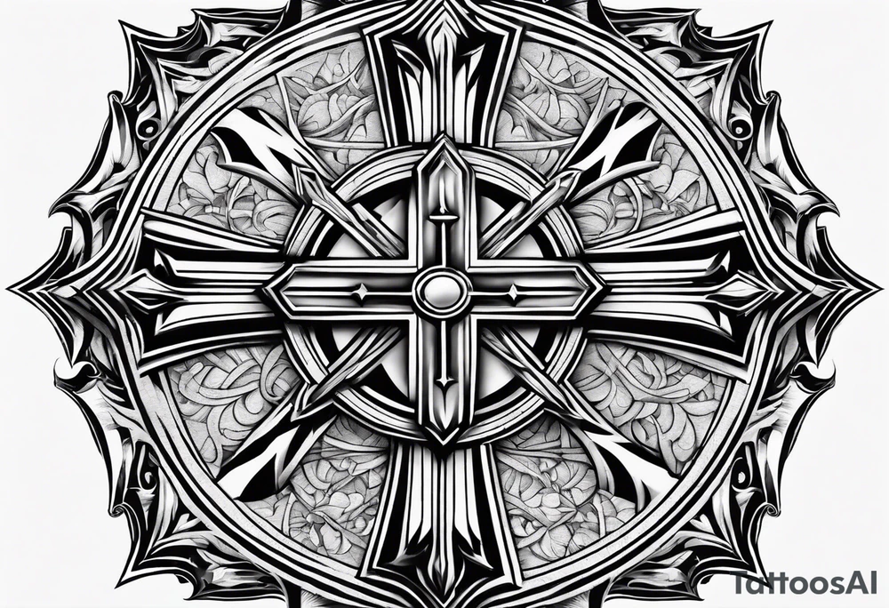 Maltese cross with negative space jesus on the cross in the middle tattoo idea