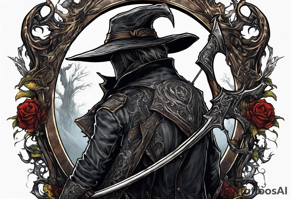 Bloodborne hunter, holding  scythe, going insane tattoo idea