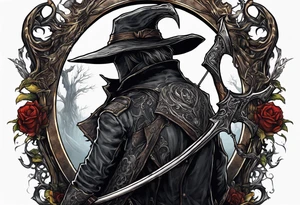 Bloodborne hunter, holding  scythe, going insane tattoo idea