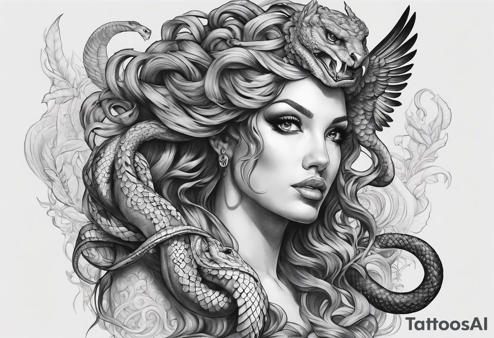 Medusa with snake hair and harpy sleeve tattoo idea