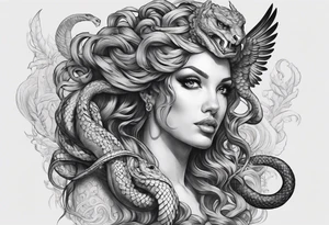 Medusa with snake hair and harpy sleeve tattoo idea