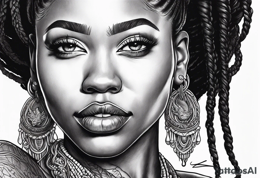 Black woman with locs and red dragon tattoo idea