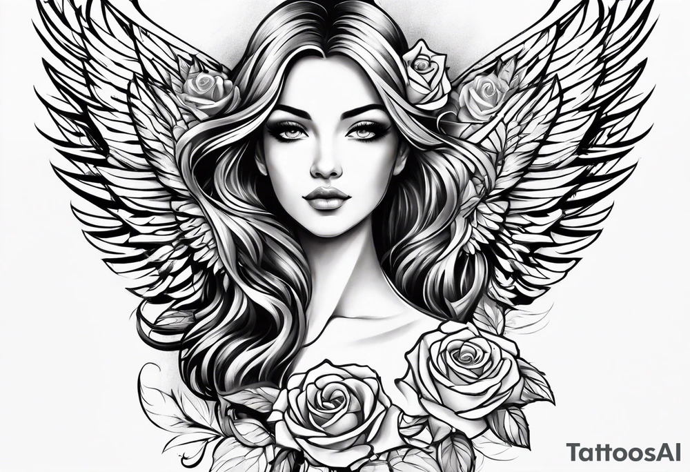 forearm tattoo
angel wing including a stylish rose with first name Isa encrypted tattoo idea