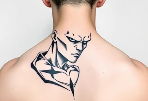 give me a full front neck tattoo of danny phantom in all black ink tattoo idea