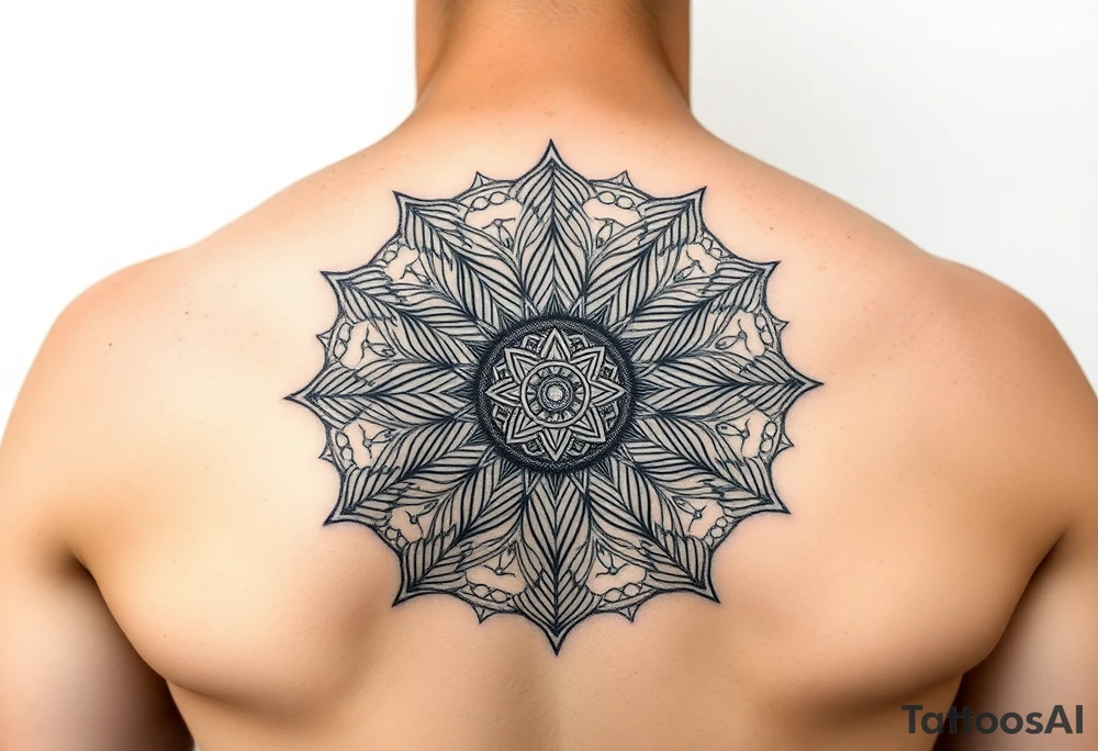 intricate mandala with sacred geometry and cosmic elements tattoo idea