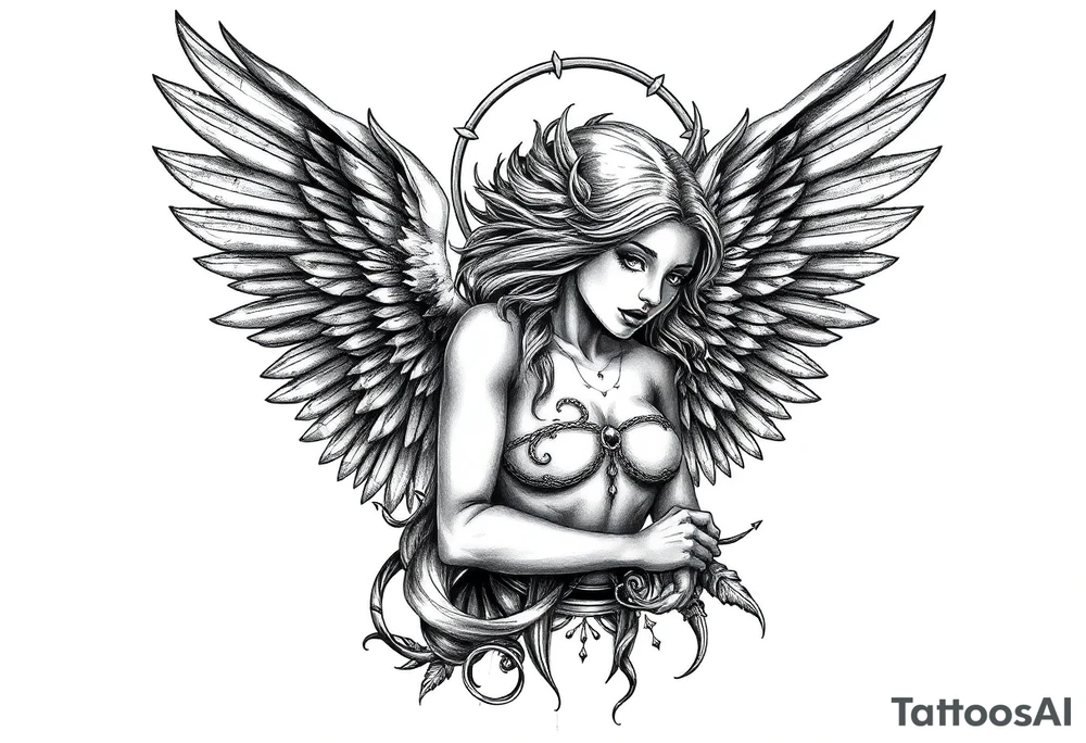 Goth angel beautiful tattoo idea