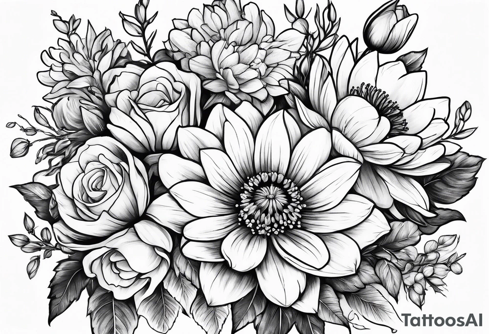 May november December February birth flower bouquet tattoo idea