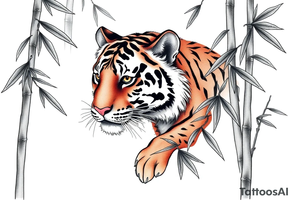 a cleverly hidden tiger, hard to see
in the bamboo forest tattoo idea