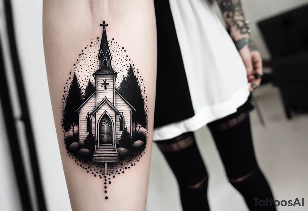 wednesday adams with burning church tattoo idea