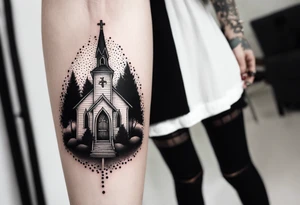 wednesday adams with burning church tattoo idea