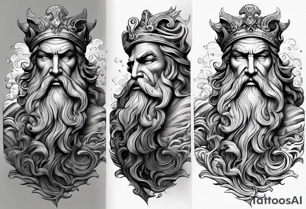 Poseidon steht in einer Welle im Meer tattoo idea