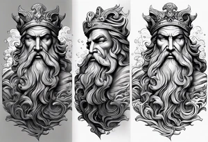 Poseidon steht in einer Welle im Meer tattoo idea