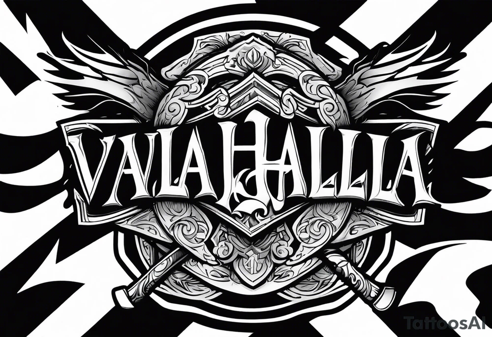 Valhalla sword shield axe fire tattoo idea