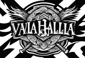 Valhalla sword shield axe fire tattoo idea