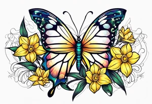 Butterfly, star and daffodils, aster flower tattoo idea
