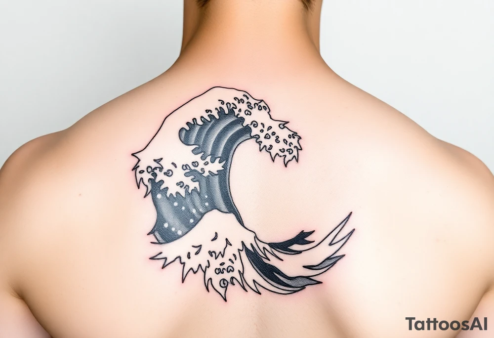 Kokeshi with great wave kimono tattoo idea
