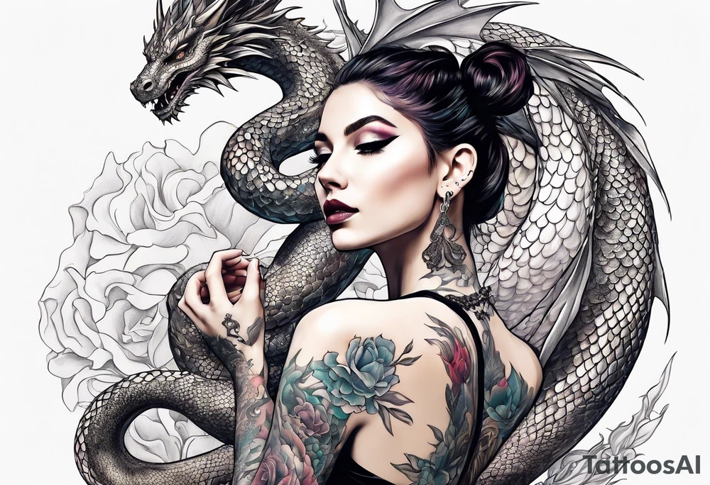 ballerina dancing with dragon tattoo idea